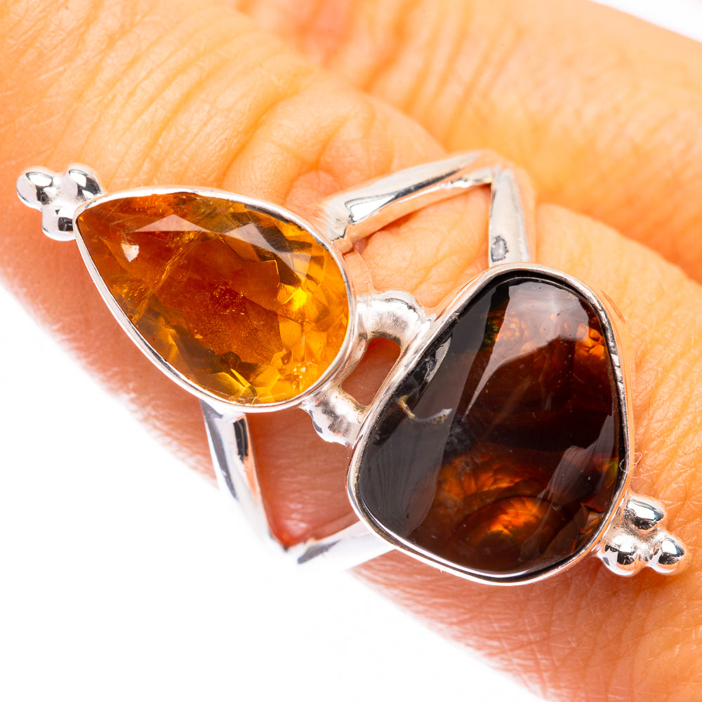 Mexican Fire Agate, Citrine Ring Size 8 (925 Sterling Silver) R141589