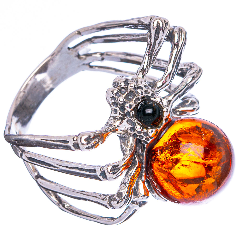 Baltic Amber Spider Ring Size 8 (.925 Sterling Silver)