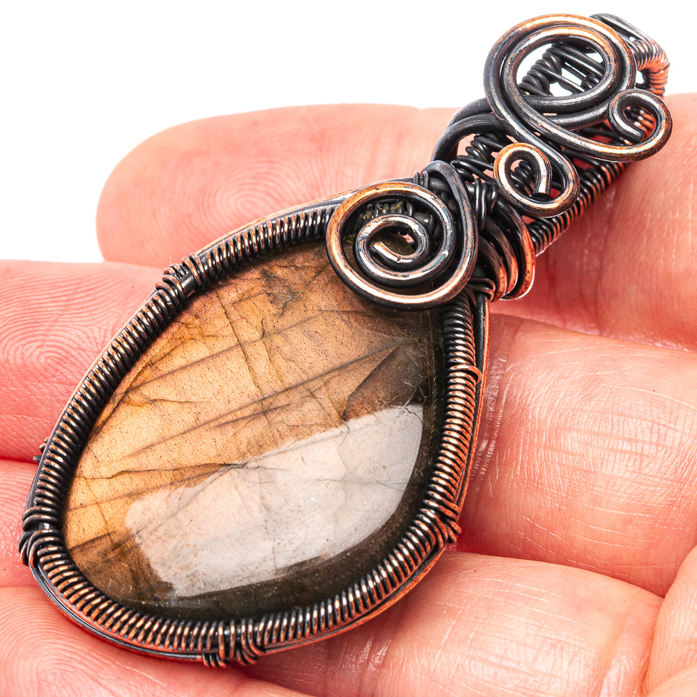 Labradorite Wire Wrap Pendant 2 3/8" (Oxidized Copper)