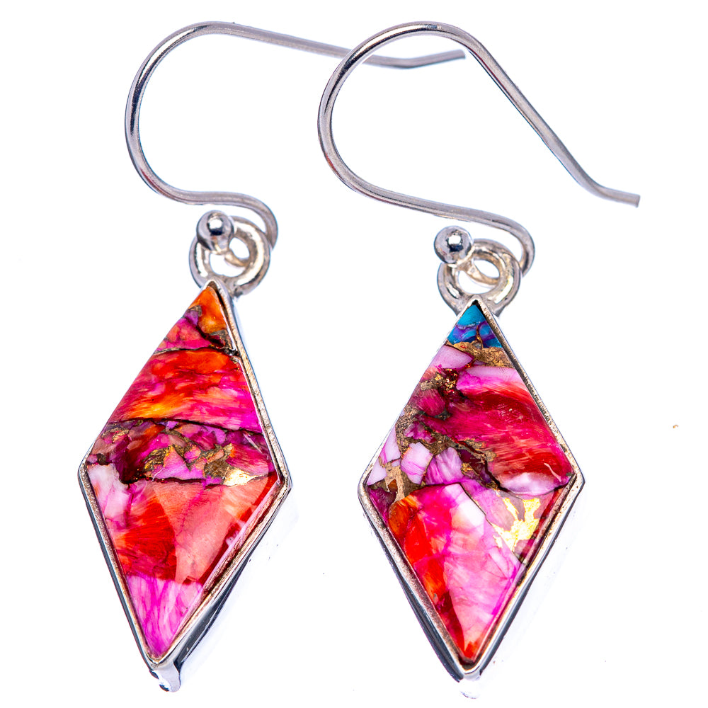 Pink Dahlia Mohave Turquoise Earrings 1 1/2" (.925 Sterling Silver)