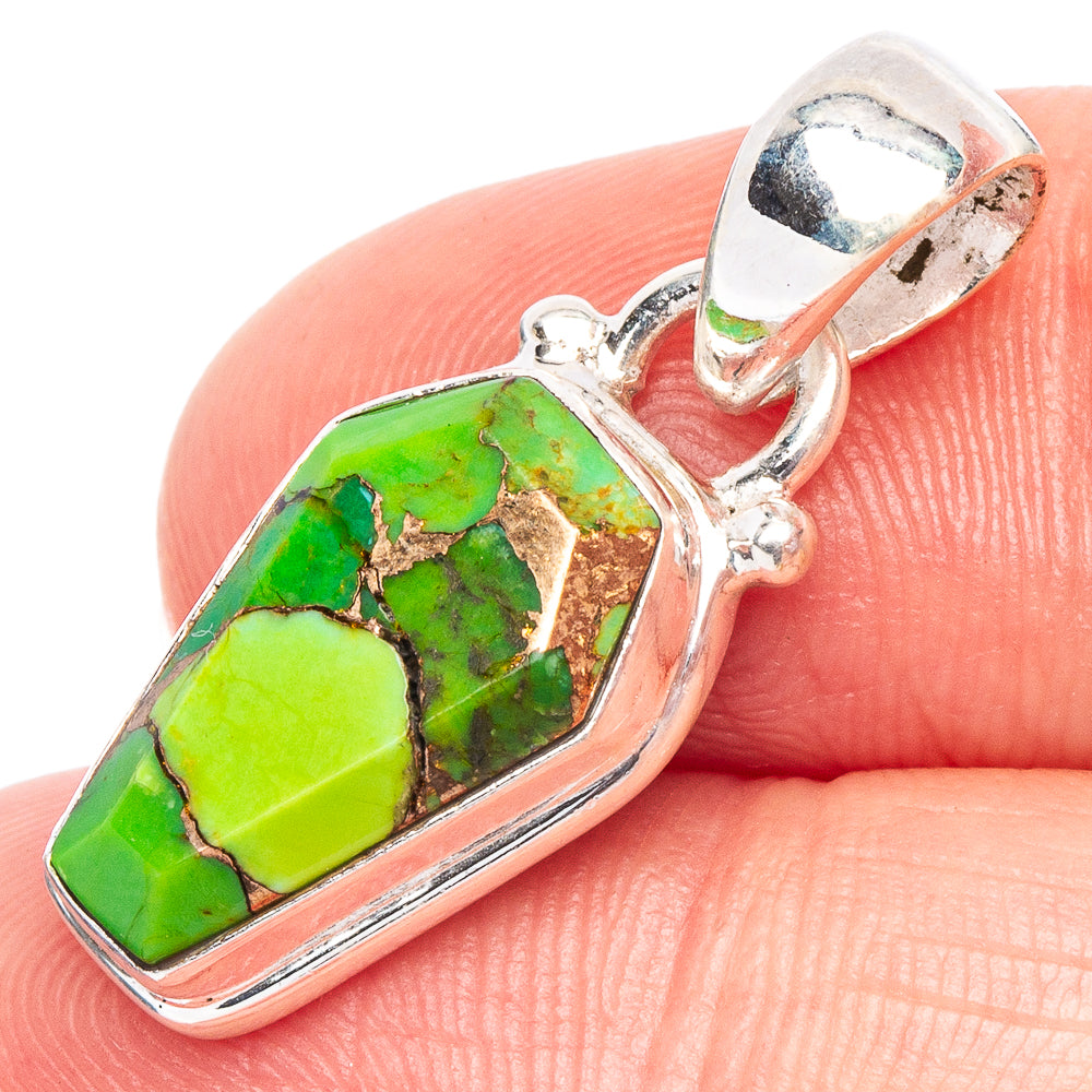 Green Copper Turquoise Pendant 1 1/8" (925 Sterling Silver) P44807
