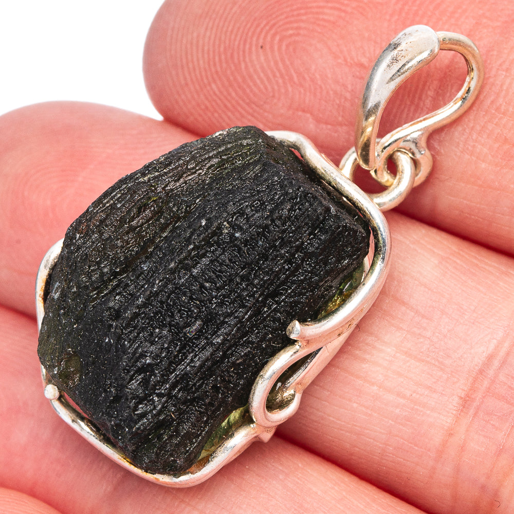 Czech Moldavite Pendant 1 3/8" (925 Sterling Silver) P40105