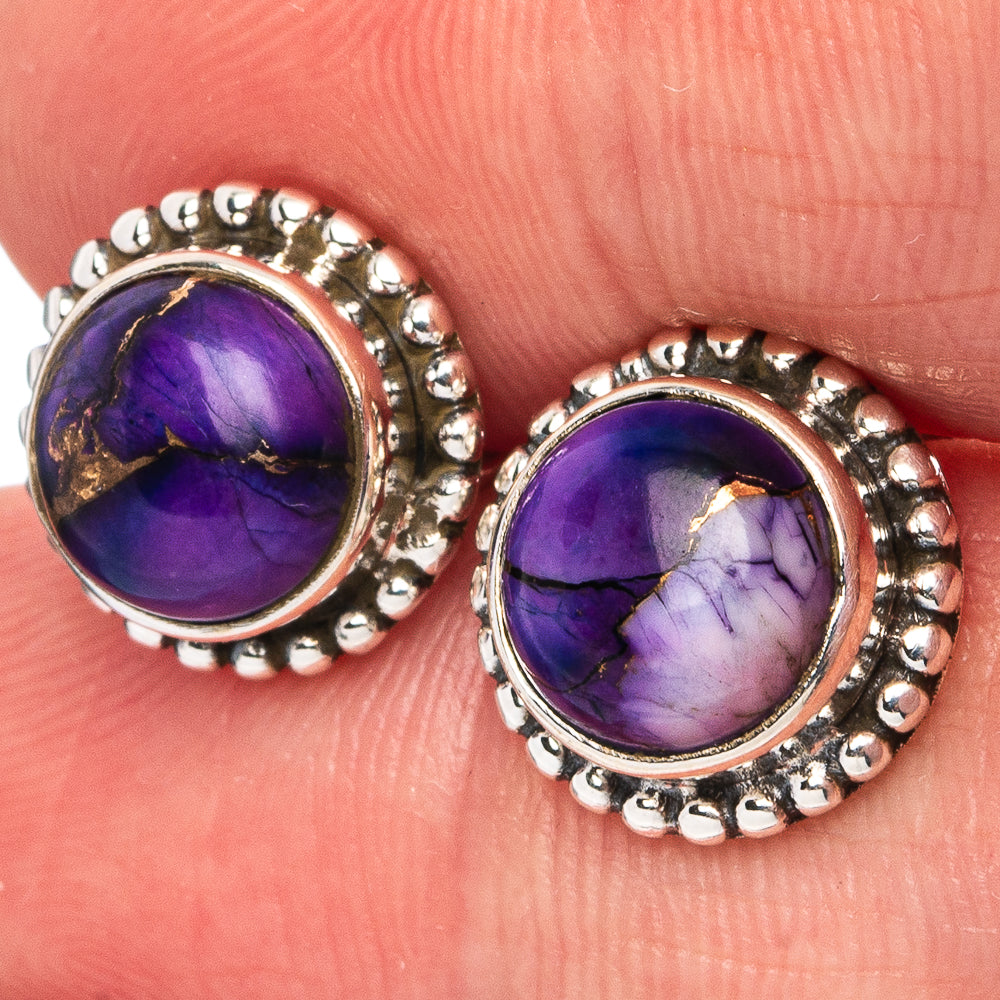 Purple Dahlia Mohave Turquoise Earrings 3/8" (.925 Sterling Silver)