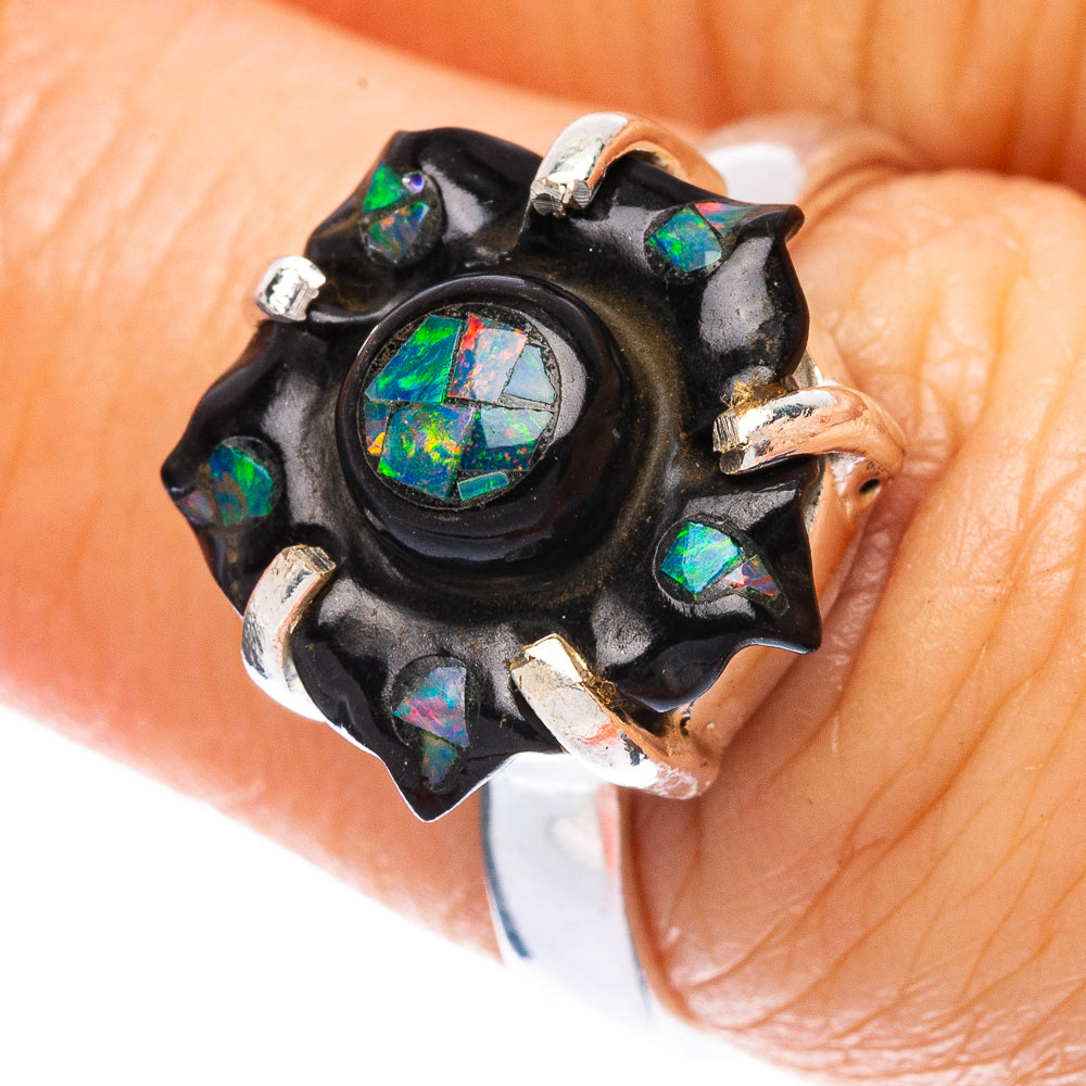 Black Onyx Opal Flower 925 Sterling Silver Ring Size 7 Ana Co R2486