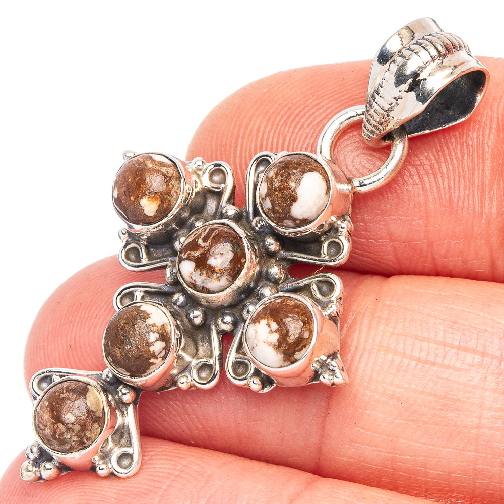 Peanut Wood Jasper Cross Pendant 1 5/8" (925 Sterling Silver) P43987