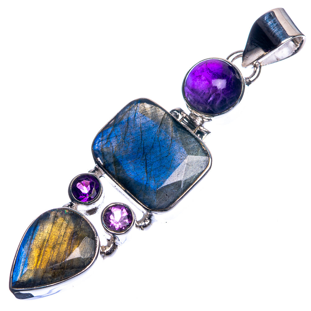 Labradorite, Amethyst 925 Sterling Silver Pendant 2 1/8"