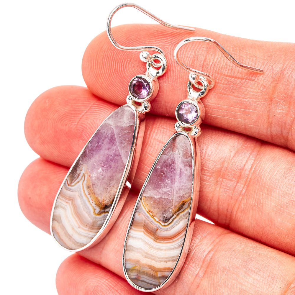 Premium Amethyst Agate, Amethyst Earrings 2" (.925 Sterling Silver)