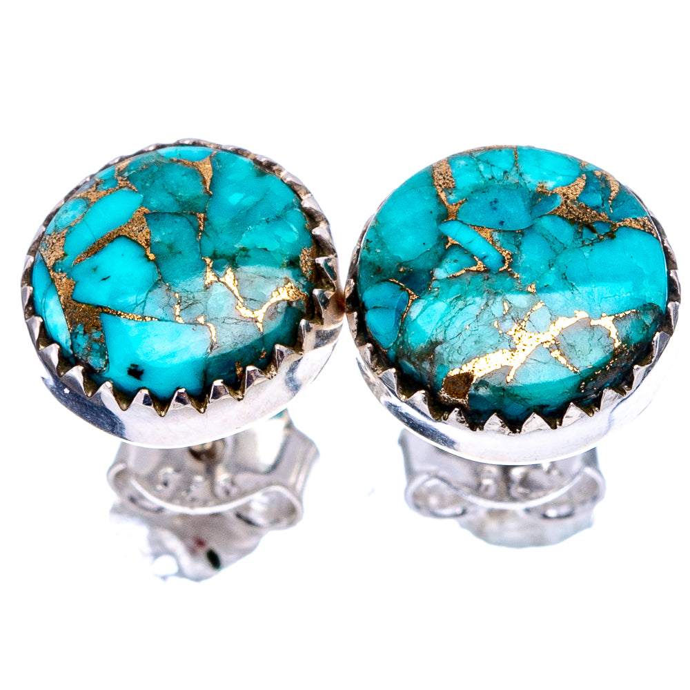 Blue Copper Turquoise Earrings 3/8" (.925 Sterling Silver)
