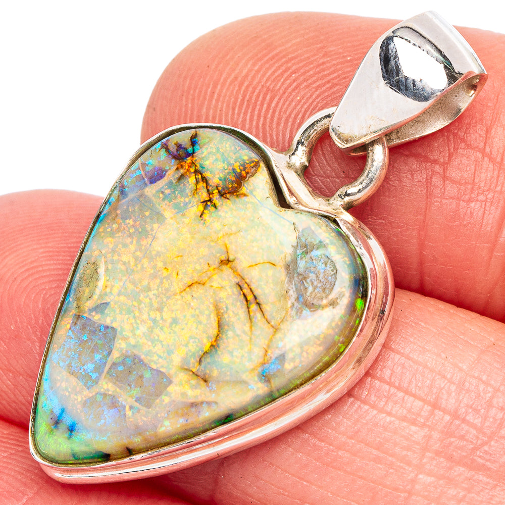 Rare Sterling Opal Heart Pendant 1 1/4" (925 Sterling Silver) P44028