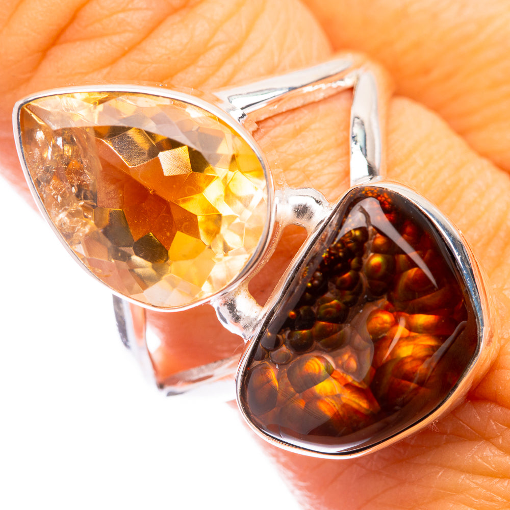 Large Mexican Fire Agate, Citrine Ring Size 10 (925 Sterling Silver) R141608