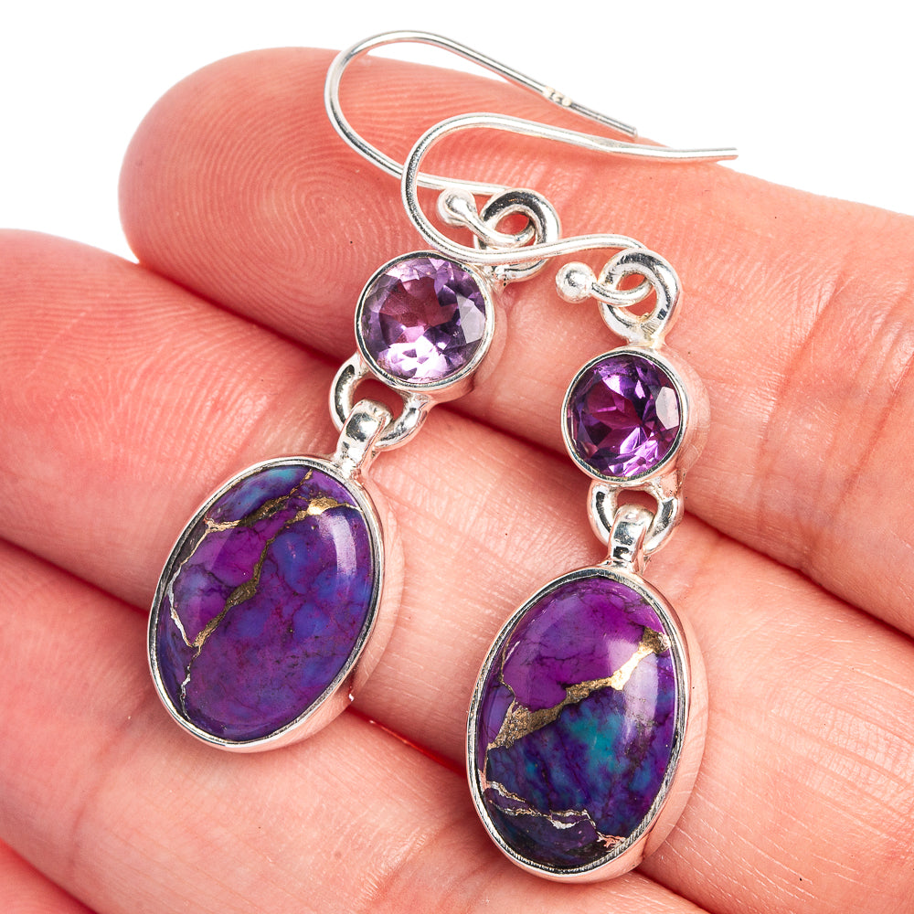 Purple Copper Composite Turquoise, Amethyst Earrings 1 5/8" (925 Sterling Silver) E433025