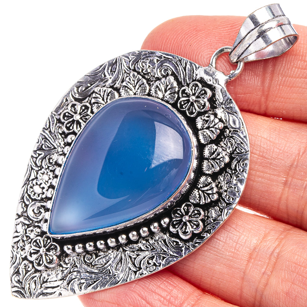 Blue Chalcedony Pendant 2 5/8" (German Silver)