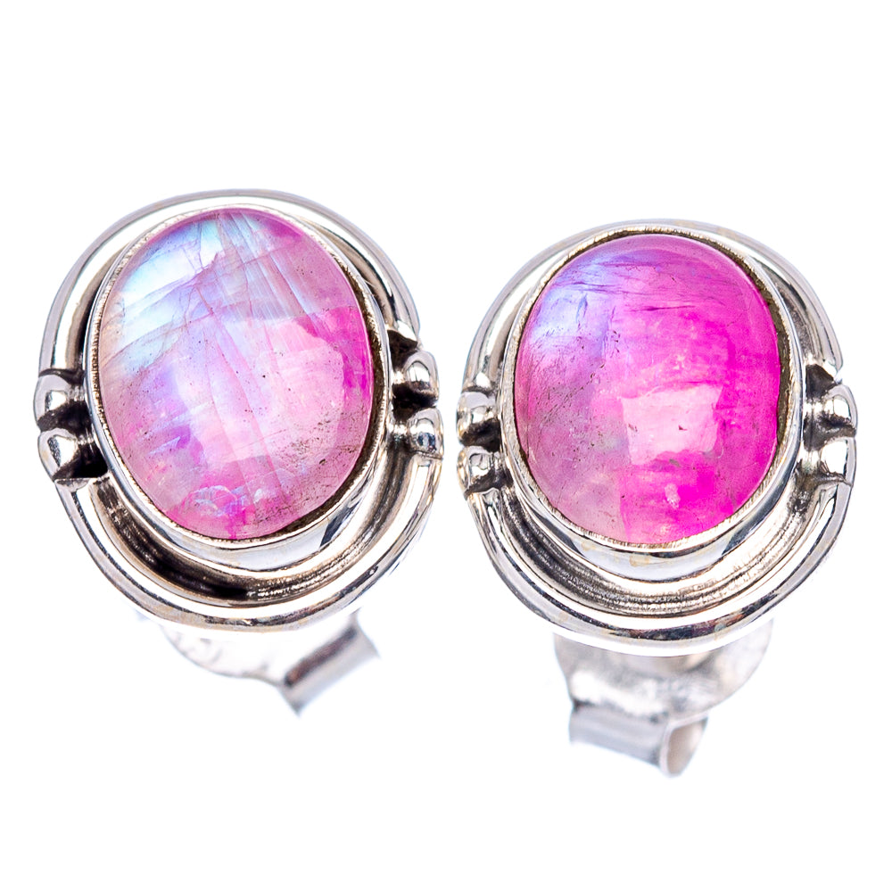 Pink Moonstone Turquoise Earrings 3/8" (.925 Sterling Silver)