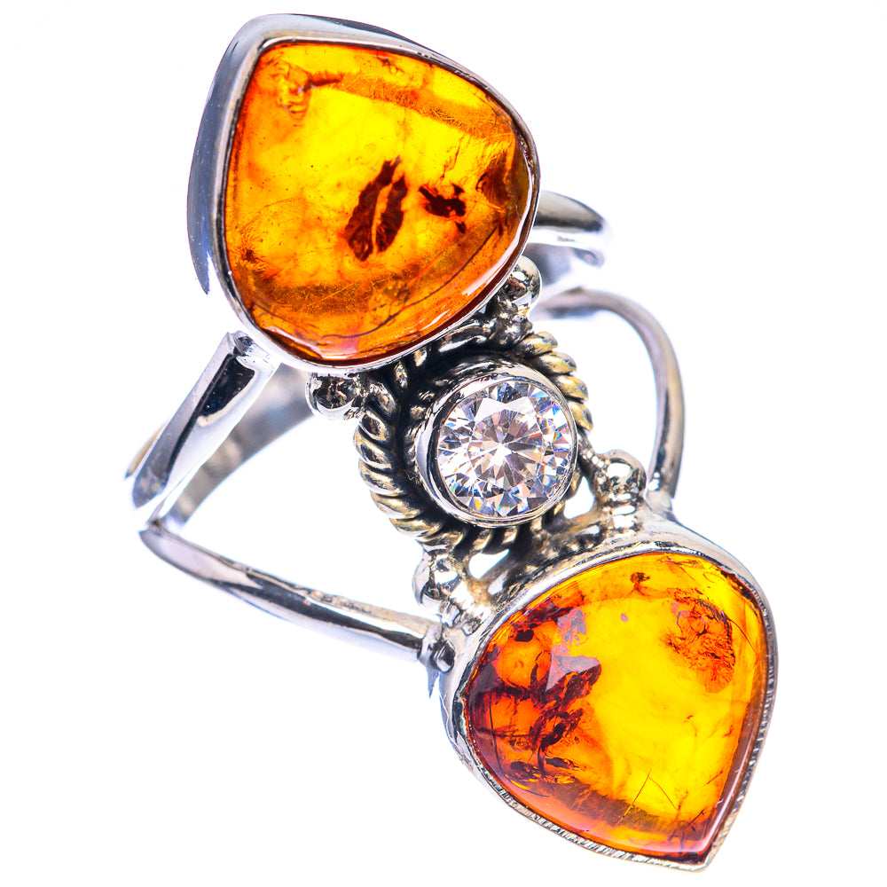 Large Baltic Amber, White Quartz Ring Size 9 (925 Sterling Silver) RING143466