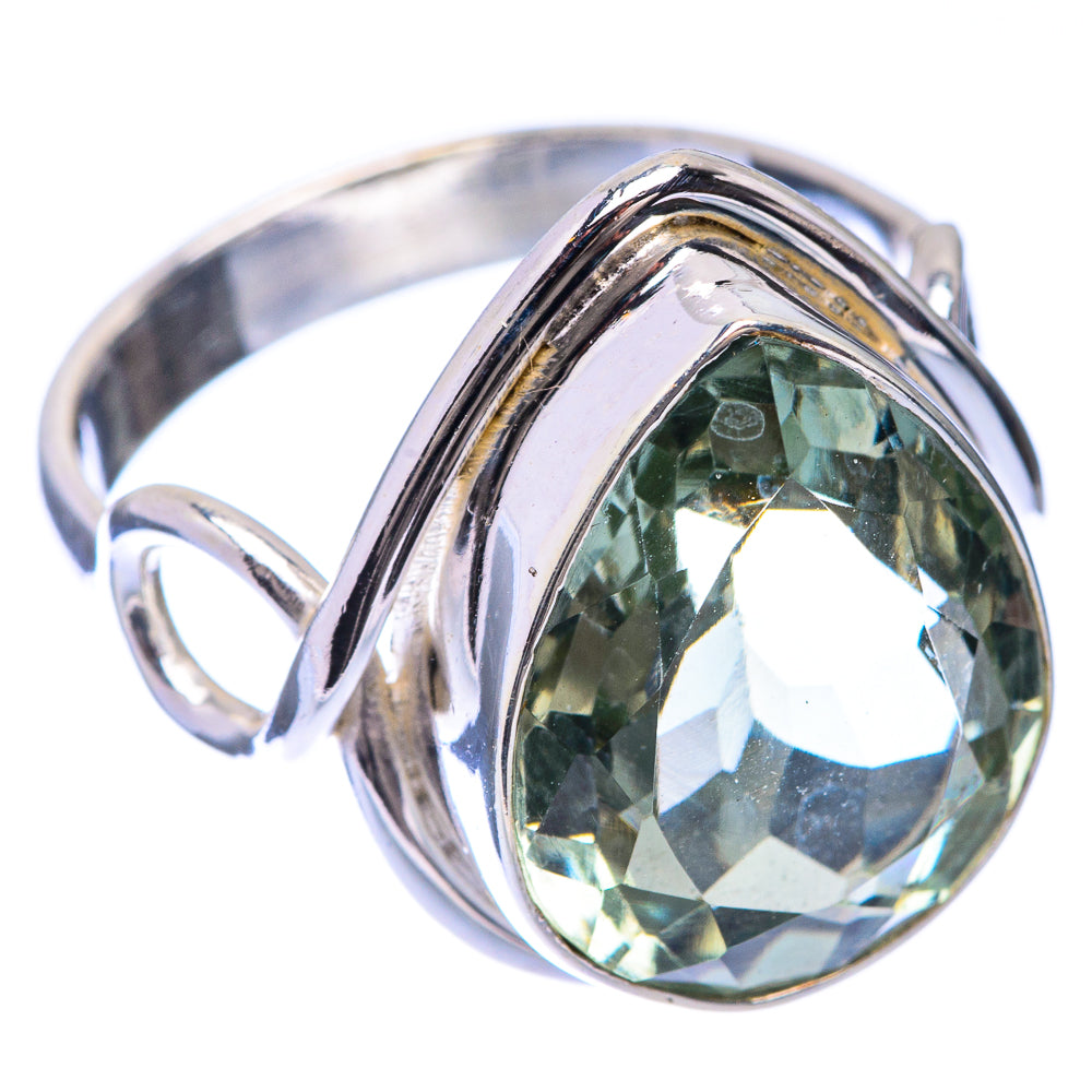 Faceted Green Amethyst Ring Size 7.5 (925 Sterling Silver) R141305