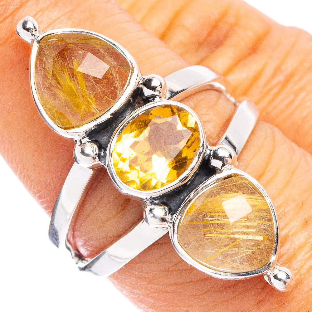 Rutilated Quartz, Citrine 925 Sterling Silver Premium Ring Size 8 (925 Sterling Silver) R6580