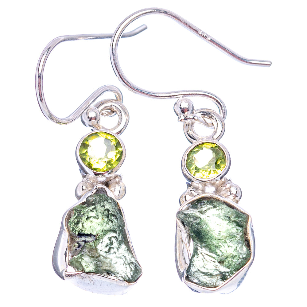 Rare Moldavite Earrings 1 1/4" (.925 Sterling Silver)