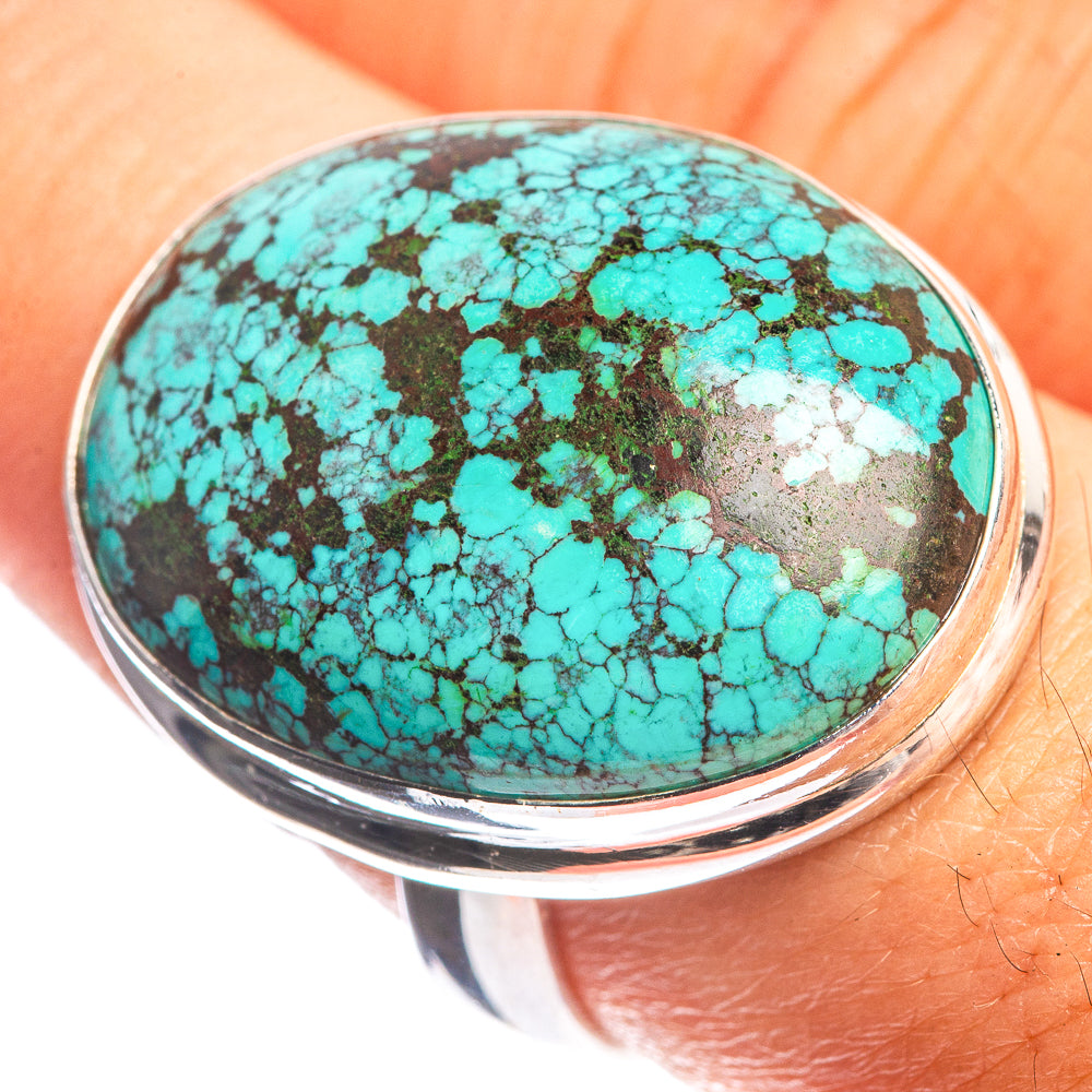 Large Tibetan Turquoise 925 Sterling Silver Ring Size 8.5