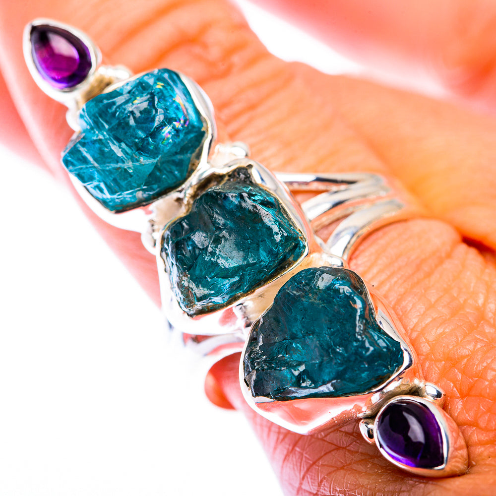 Large Raw Blue Fluorite, Amethyst Ring Size 9.75 (925 Sterling Silver) RING140269