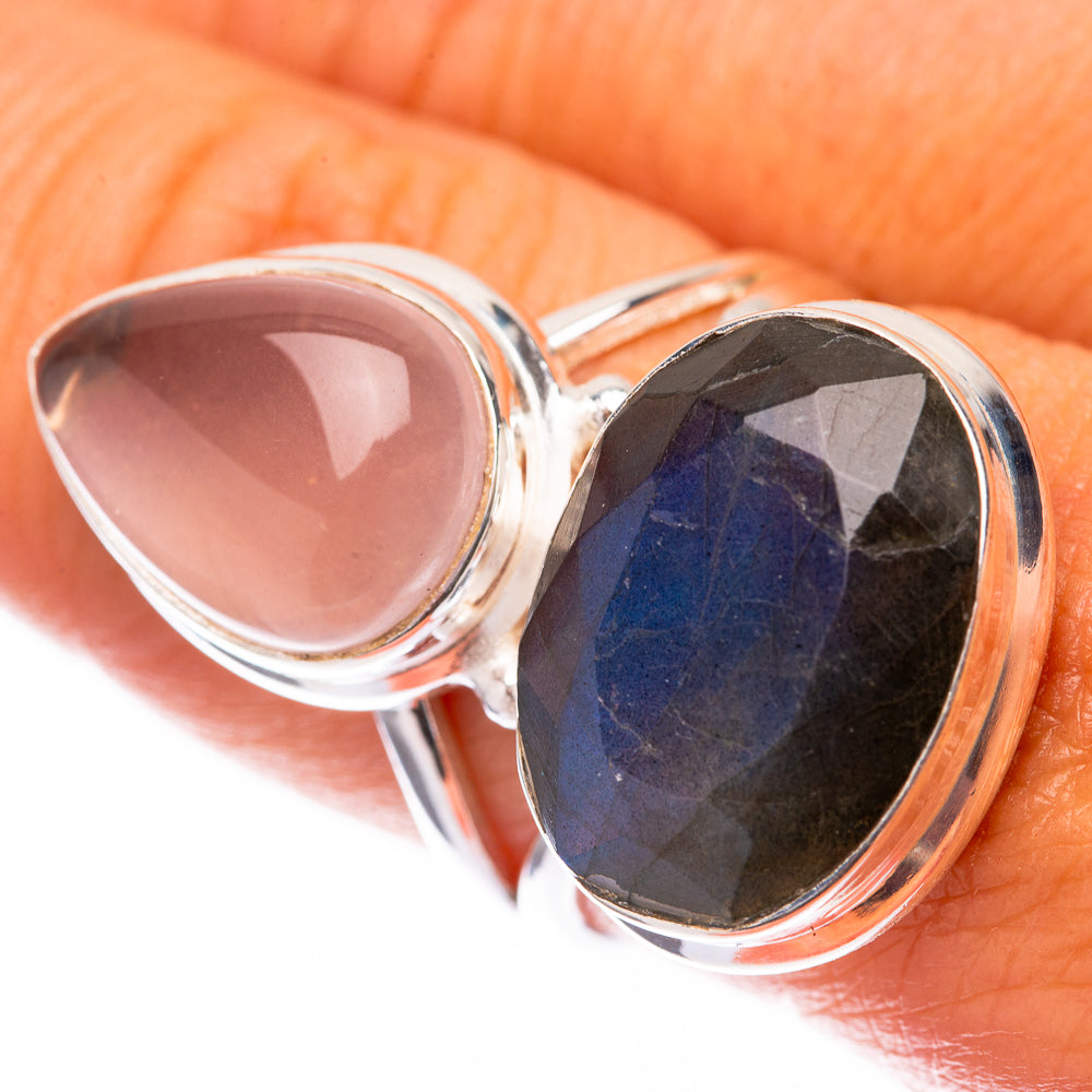Large Labradorite, Rose Quartz 925 Sterling Silver Ring Size 8.25 (925 Sterling Silver) RING140421