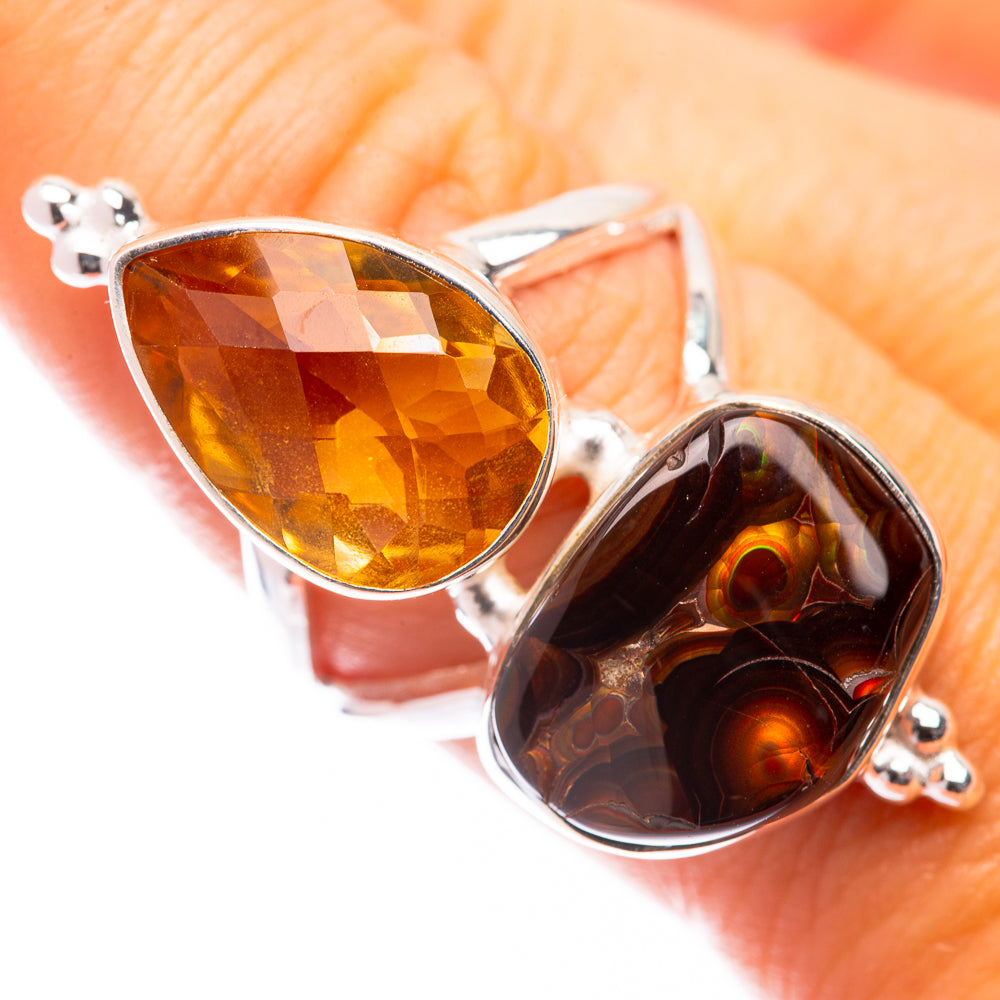 Large Mexican Fire Agate, Citrine Ring Size 8 (925 Sterling Silver) R141015
