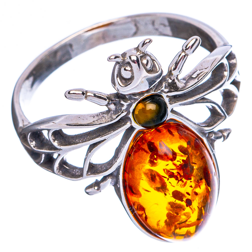 Baltic Amber Honey Bee Ring Size 7 (.925 Sterling Silver)