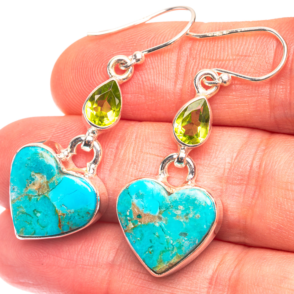 Chrysocolla, Peridot Earrings 1 5/8" (925 Sterling Silver) E432264