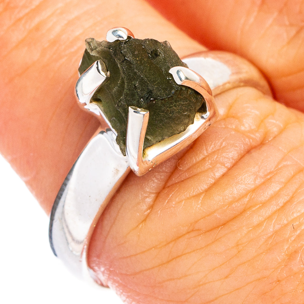 Rare Moldavite Ring Size 7.75 (.925 Sterling Silver)