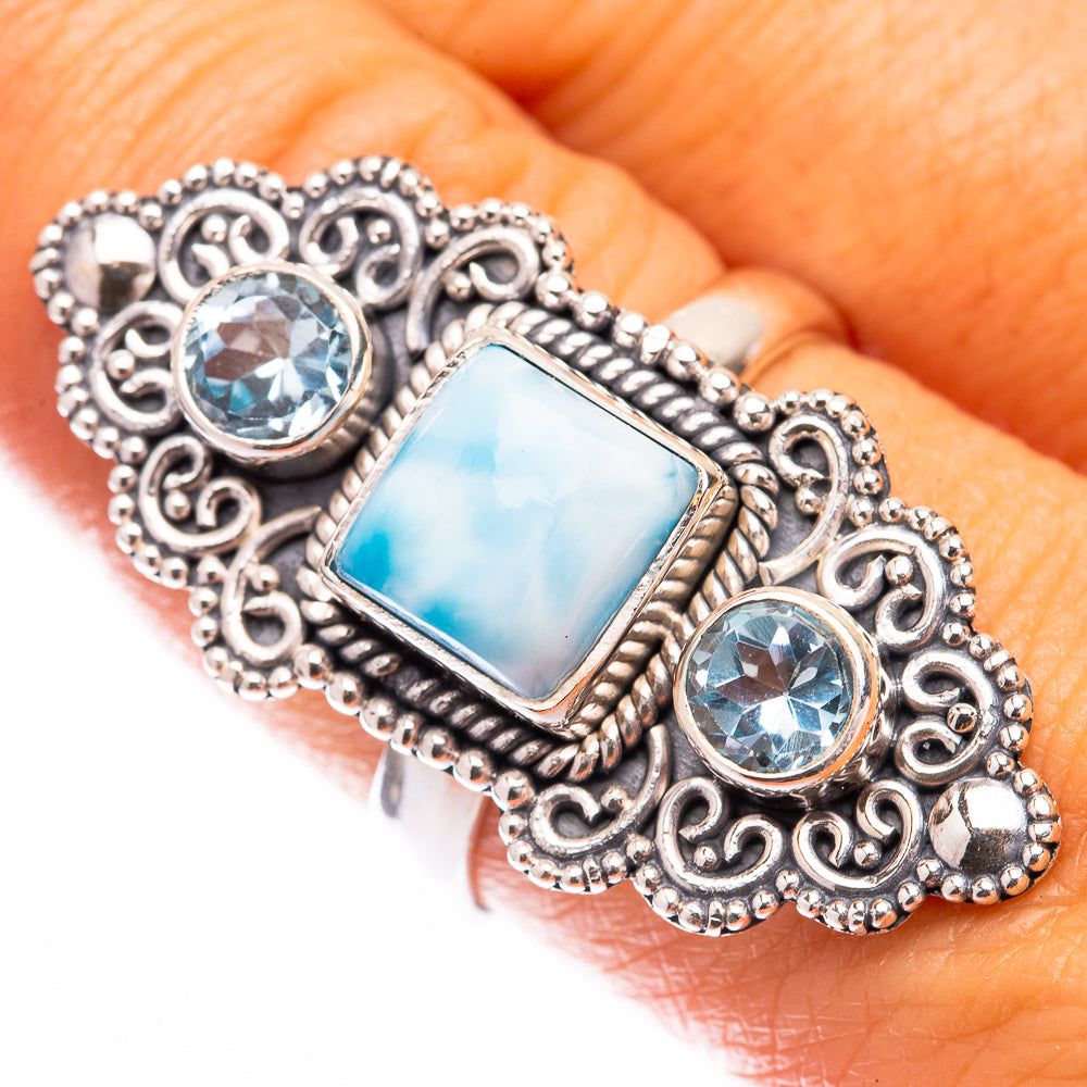 Large Larimar, Blue Topaz Ring Size 9 (925 Sterling Silver) R140843