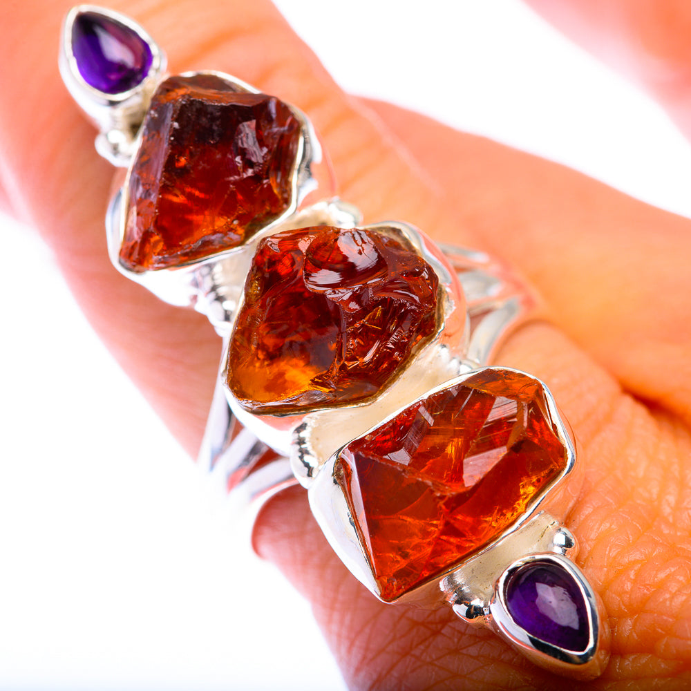 Large Raw Citrine, Amethyst Ring Size 9 (925 Sterling Silver) RING140046