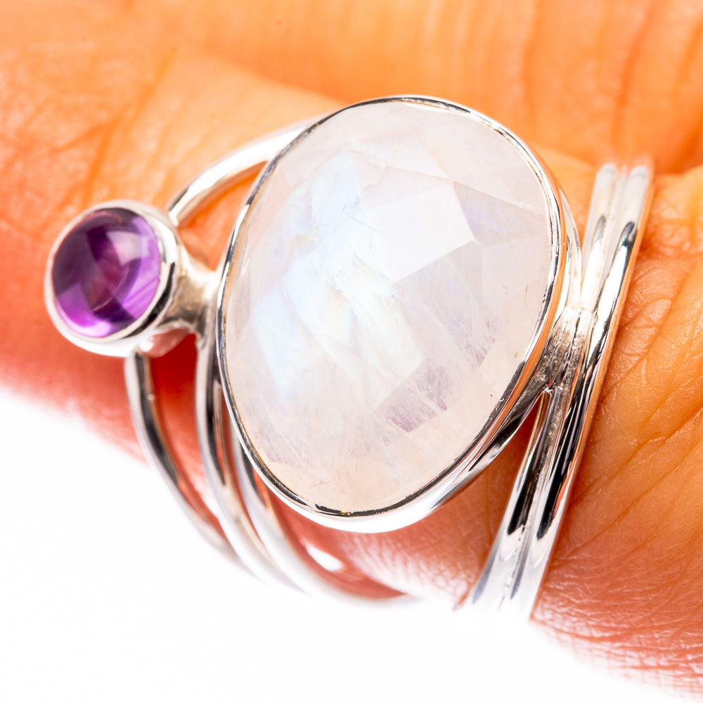 Premium Rainbow Moonstone, Amethyst Ring Size 6 (925 Sterling Silver) R141827