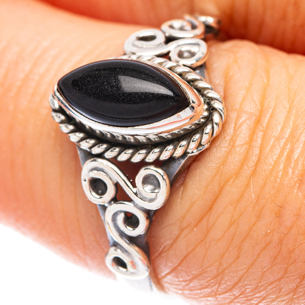 Black Onyx Dainty Ring Size 7 (925 Sterling Silver) R5763