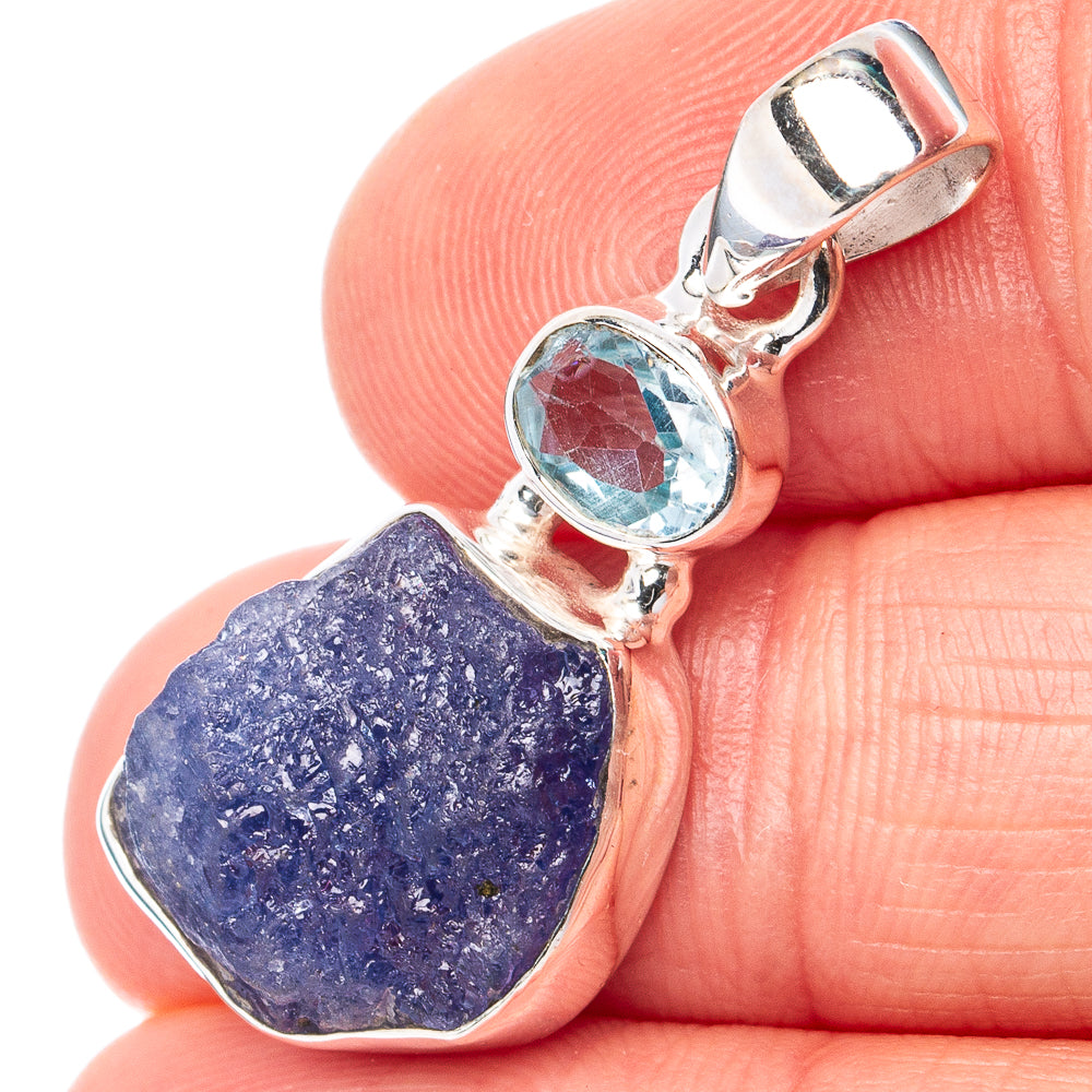 Raw Tanzanite, Blue Topaz Pendant 1 1/4" (.925 Sterling Silver)