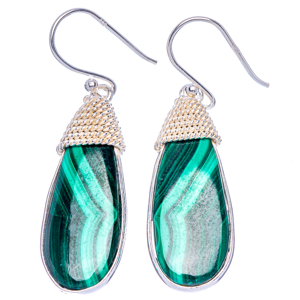 Malachite Earrings 1 5/8" (925 Sterling Silver) E1881