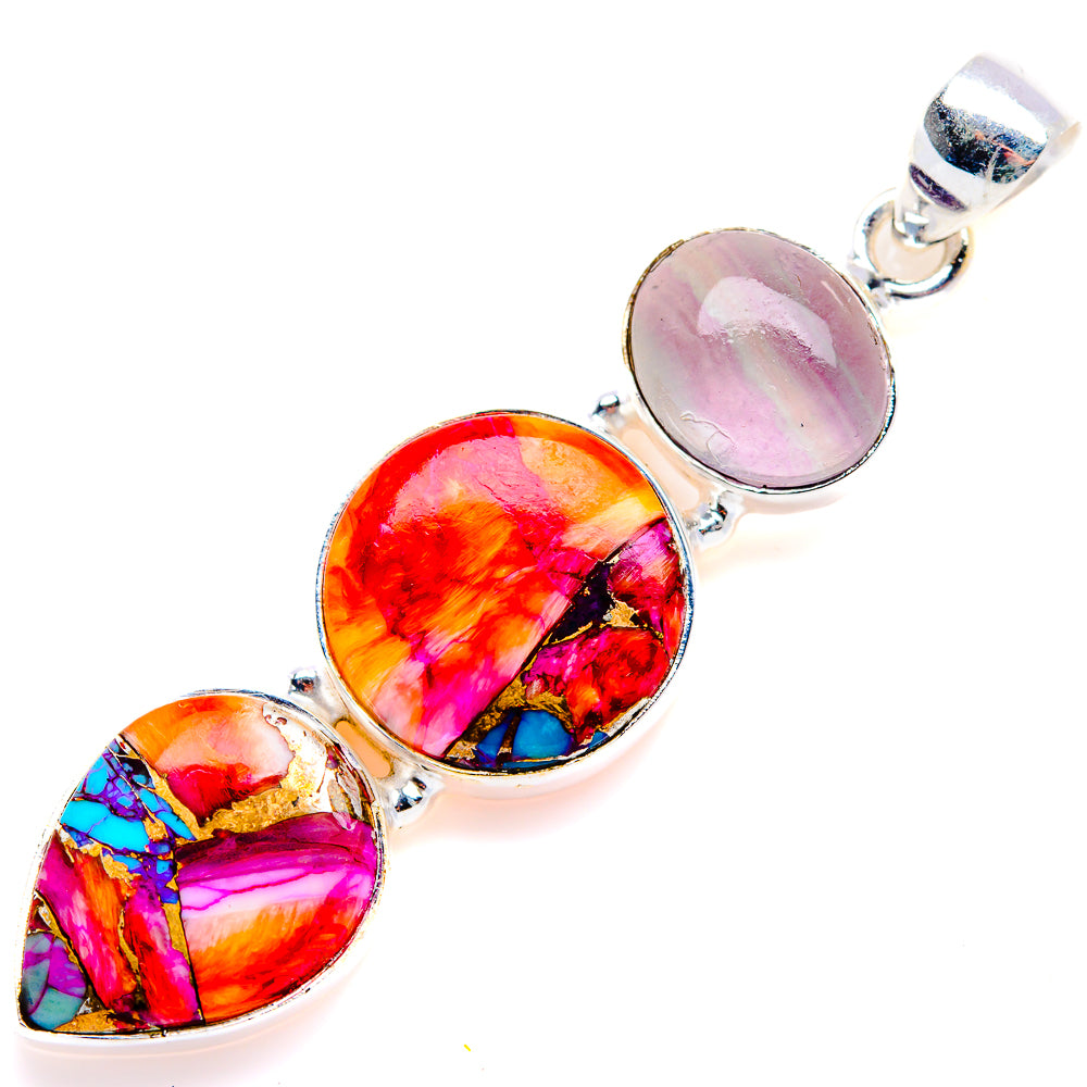 Kingman Pink Dahlia Turquoise, Pink Moonstone Pendant 2 1/4" (925 Sterling Silver) PD38218
