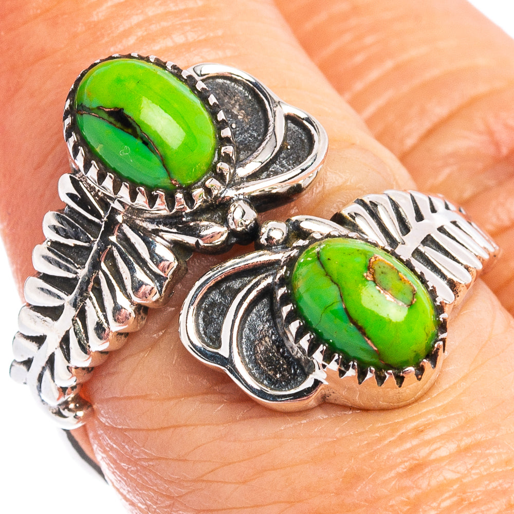 Green Copper Turquoise Ring Size 7 Adjustable (.925 Sterling Silver)