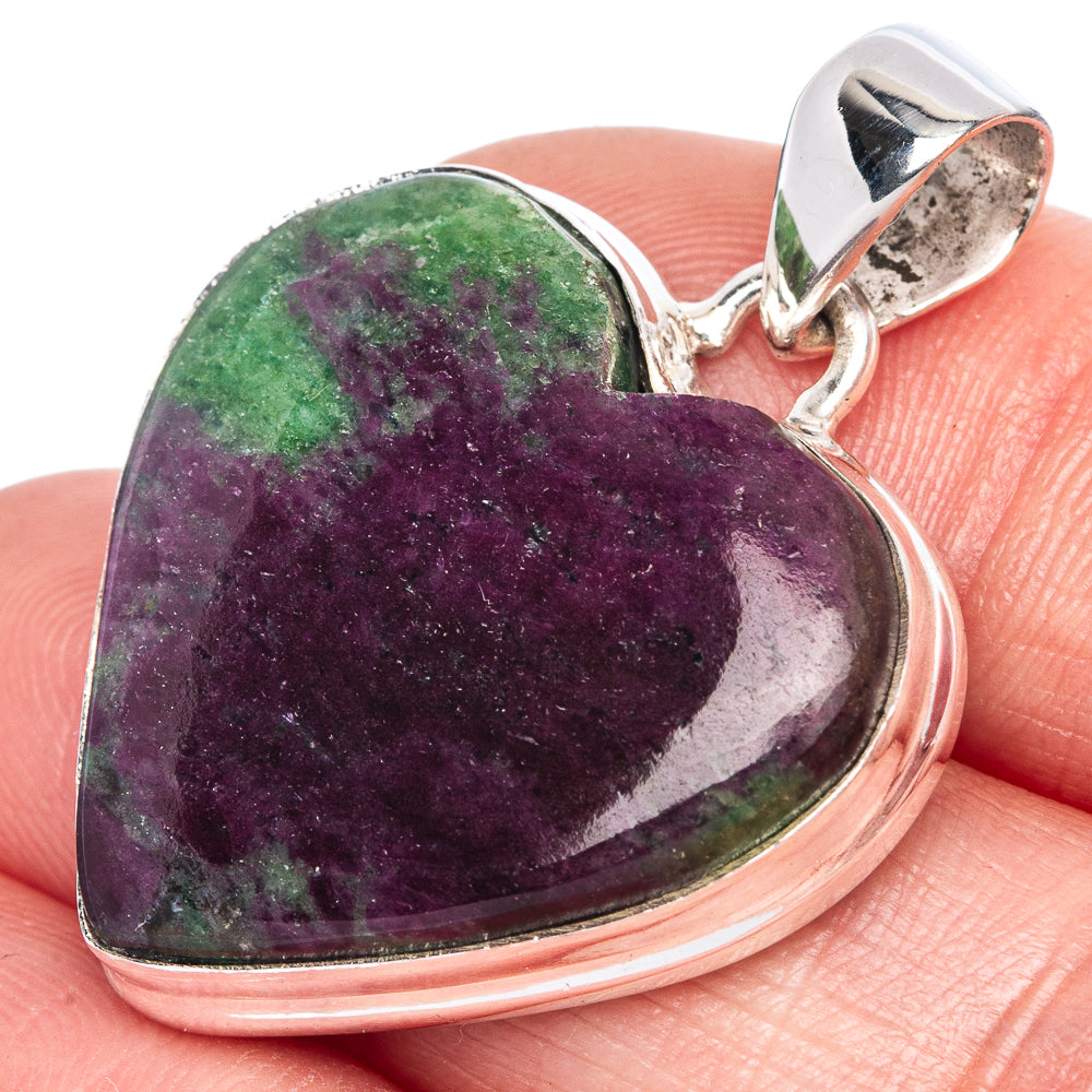 Ruby Zoisite Heart Pendant 1 3/8" (925 Sterling Silver) P41441