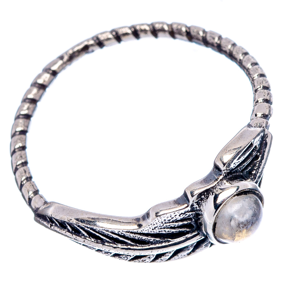 Rainbow Moonstone Feather Dainty Ring Size 6.75 (.925 Sterling Silver)