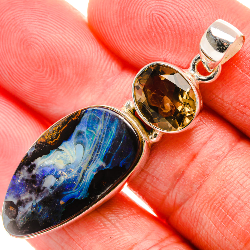 Australian Boulder Opal, Smoky Quartz Pendant 2" (925 Sterling Silver) PD38111