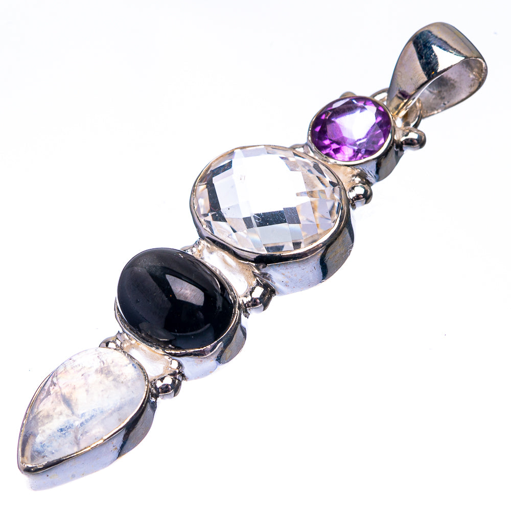 White Quartz, Star Diopside, Rainbow Moonstone, Amethyst 925 Sterling Silver Pendant 2" (925 Sterling Silver) PD38655