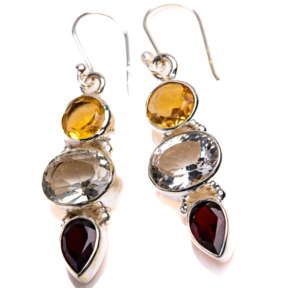 White Quartz, Citrine, Garnet Earrings 1 3/4" (925 Sterling Silver) EARR432168