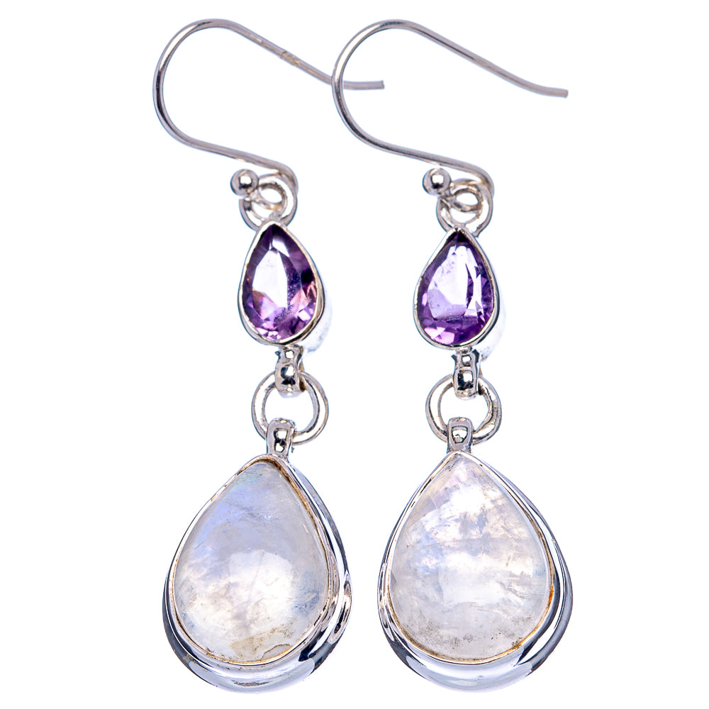 Rainbow Moonstone, Amethyst Earrings 1 7/8" (.925 Sterling Silver)