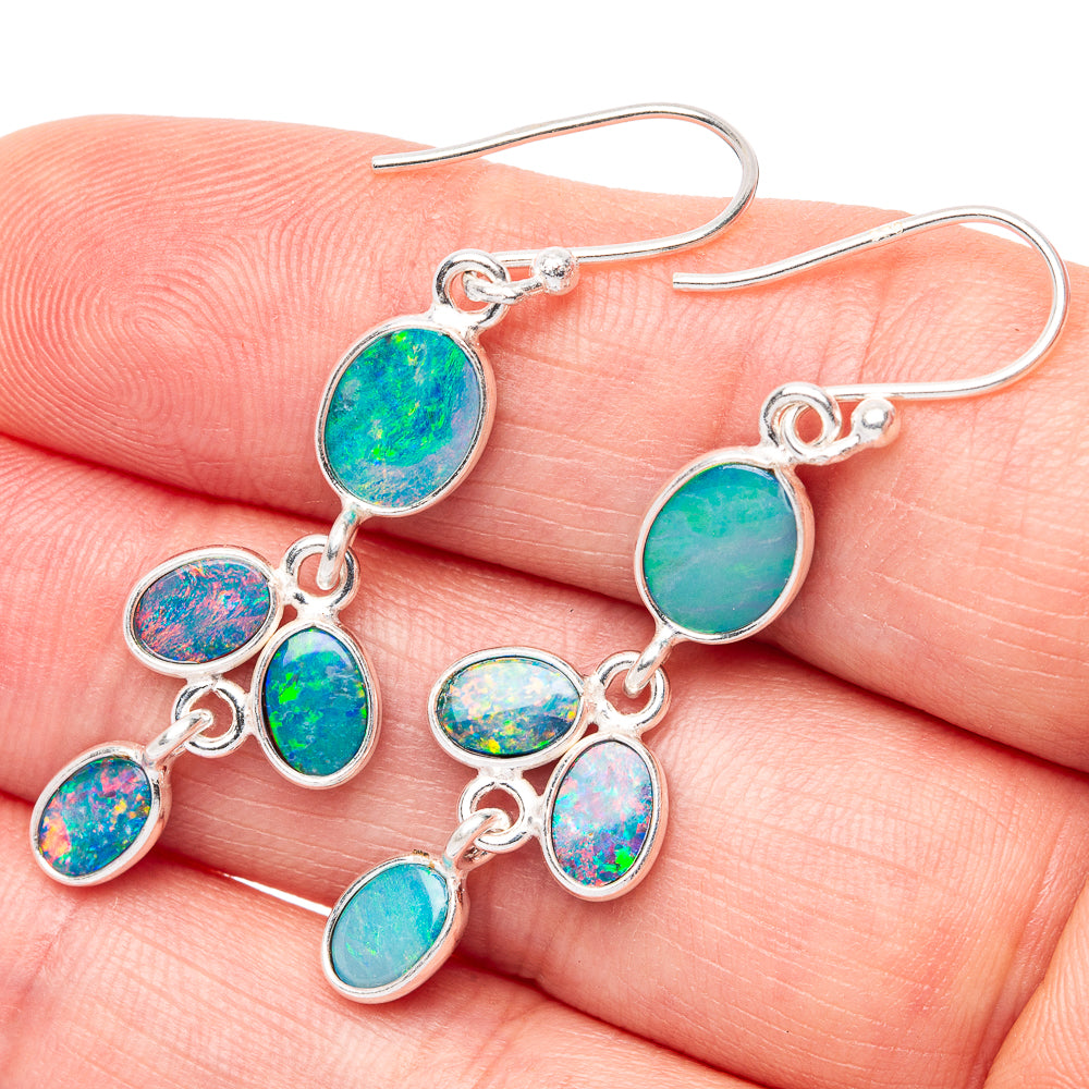 Rare Doublet Opal Earrings 1 3/4" (925 Sterling Silver) E1662