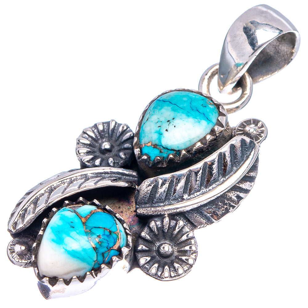 Native Style Ice Blue Dahlia Mohave Turquoise Pendant 1 1/2" (.925 Sterling Silver)