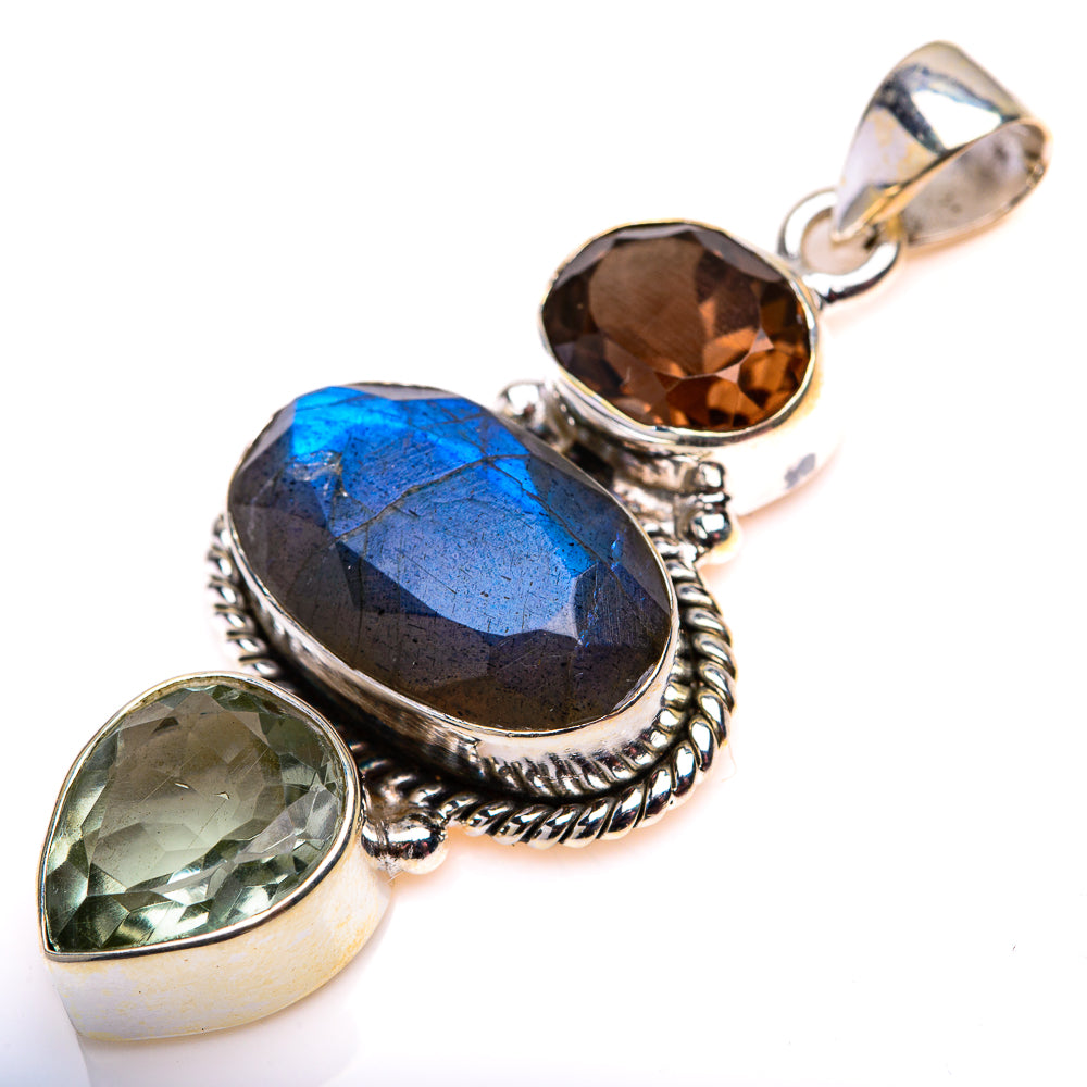 Labradorite, Green Amethyst, Smoky Quartz Pendant 2" (925 Sterling Silver) PD38579