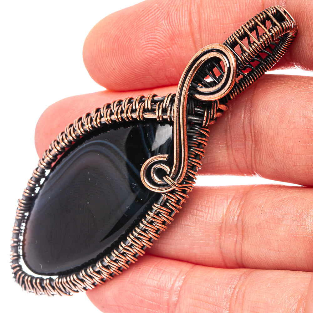 Banded Agate Wire Wrap Pendant 2 3/4" (Oxidized Copper)