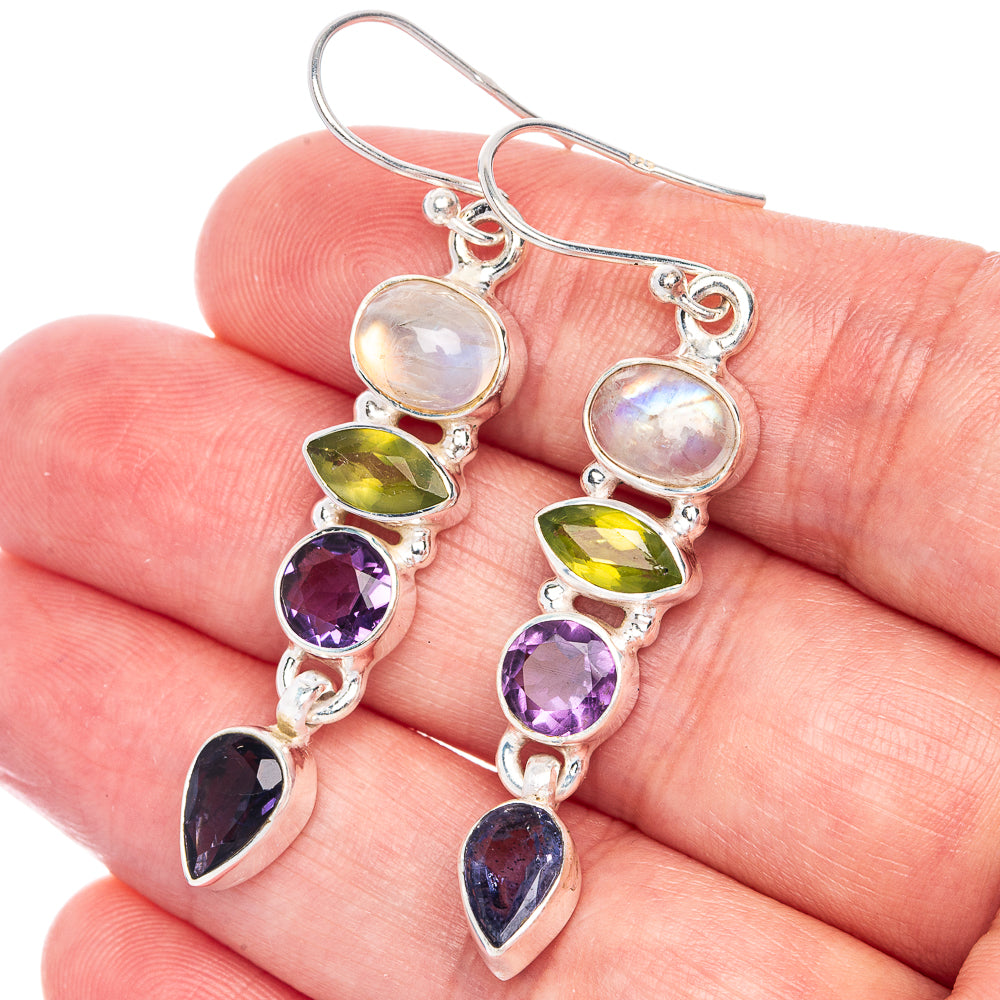 Rainbow Moonstone, Peridot, Amethyst, Tanzanite Earrings 2 1/8" (925 Sterling Silver) E433051