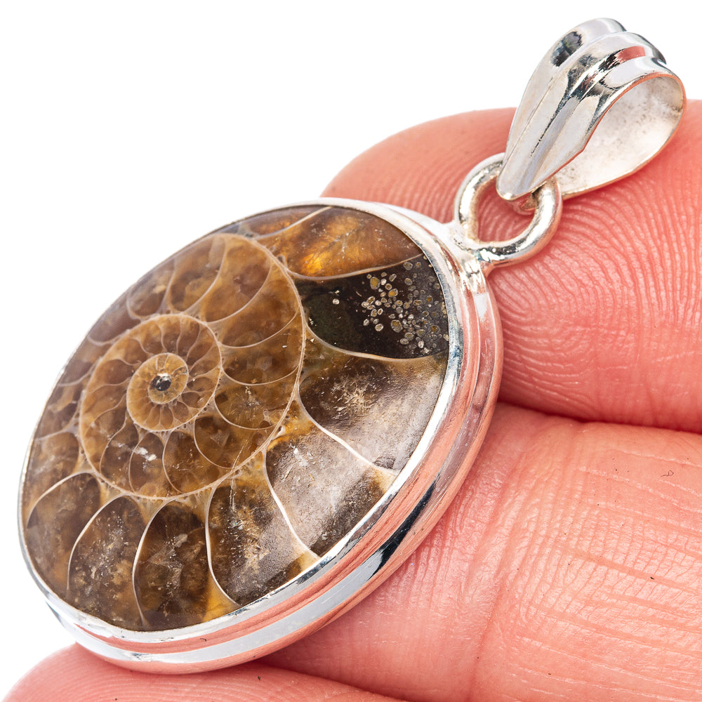Ammonite Fossil Pendant 1 3/8" (925 Sterling Silver) P40816