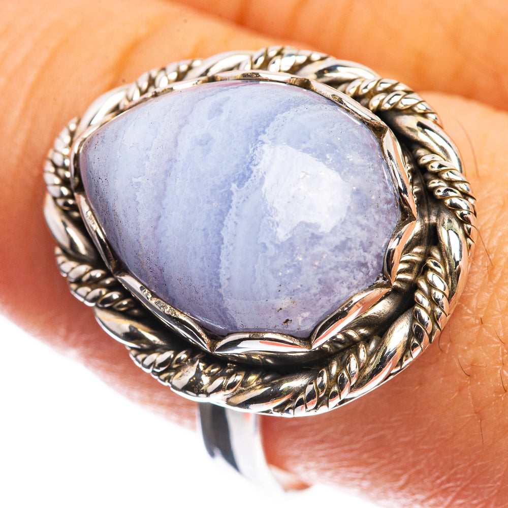 Blue Lace Agate 925 Sterling Silver Ring Size 9.25