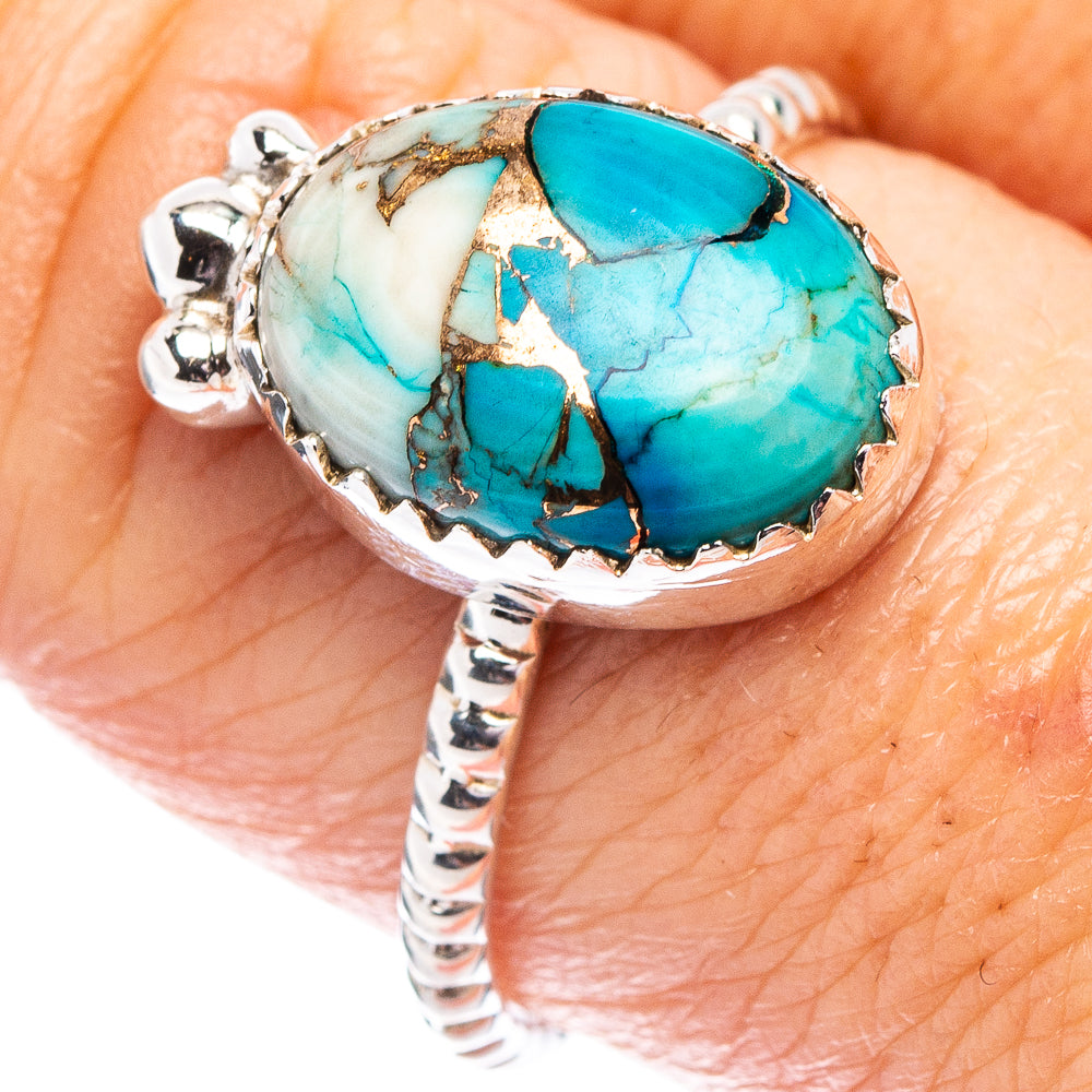 Ice Blue Dahlia Mohave Turquoise Ring Size 9 (.925 Sterling Silver)